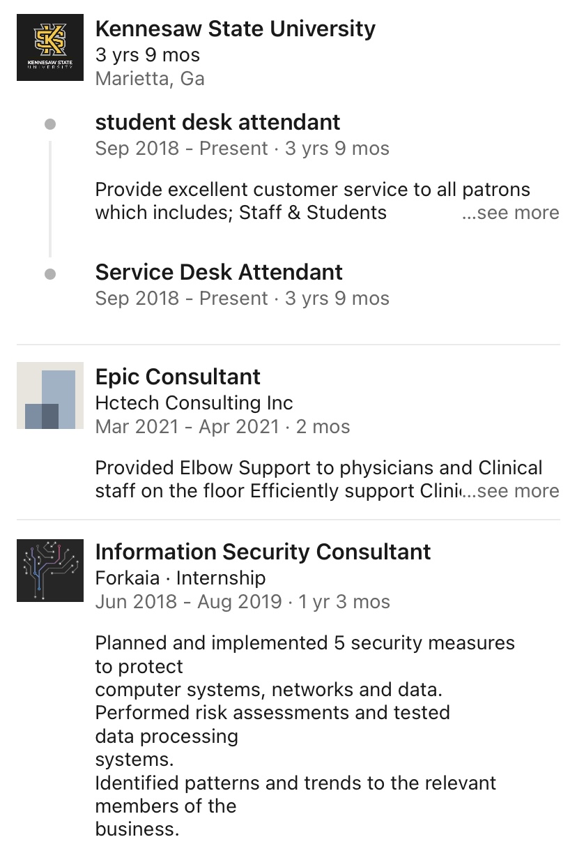 Alumni LinkedIn profile 3