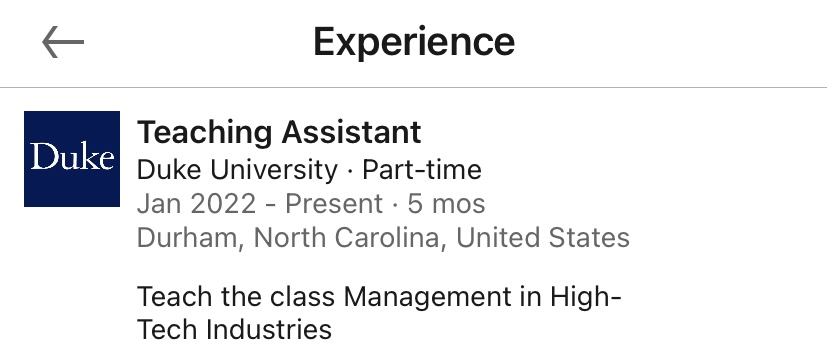 Alumni LinkedIn profile 4